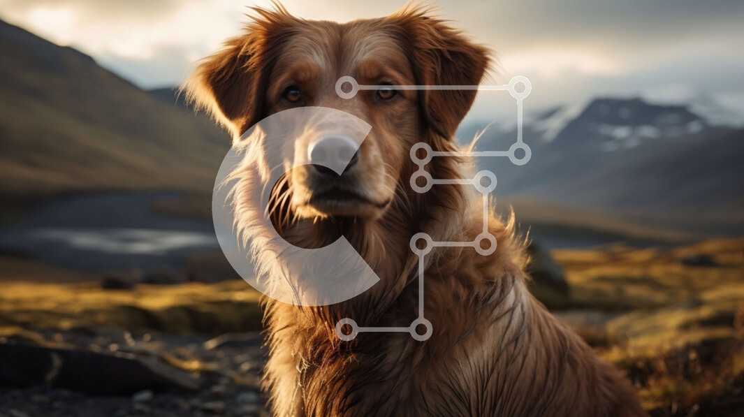 Σετ των 2 Intra Συλλεκτικό Ξύλινο Παζλ Plywood  4mm - Καφέ σκυλί που κάθεται σε βραχώδες έδαφος με βουνά στο φόντο Σε Ξύλινο Κουτί - Διαστάσεις: 10x10 cm – 25 κομμάτια