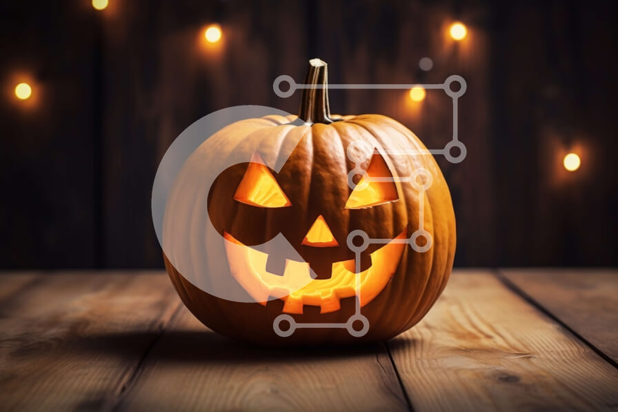 Intra Συλλεκτικό Ξύλινο Παζλ Plywood  4mm - Σκαλιστή κολοκύθα με λαμπερά φώτα σε ξύλινο τραπέζι Σε Ξύλινο Κουτί - Διαστάσεις Puzzle: 10x10 cm – 25 κομμάτια