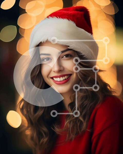 Intra Συλλεκτικό Ξύλινο Παζλ Plywood  4mm - Χαμογελαστή γυναίκα με καπέλο Άγιου Βασίλη με πολύχρωμα φώτα Σε Ξύλινο Κουτί - Διαστάσεις: 10x10 cm – 25 κομμάτια