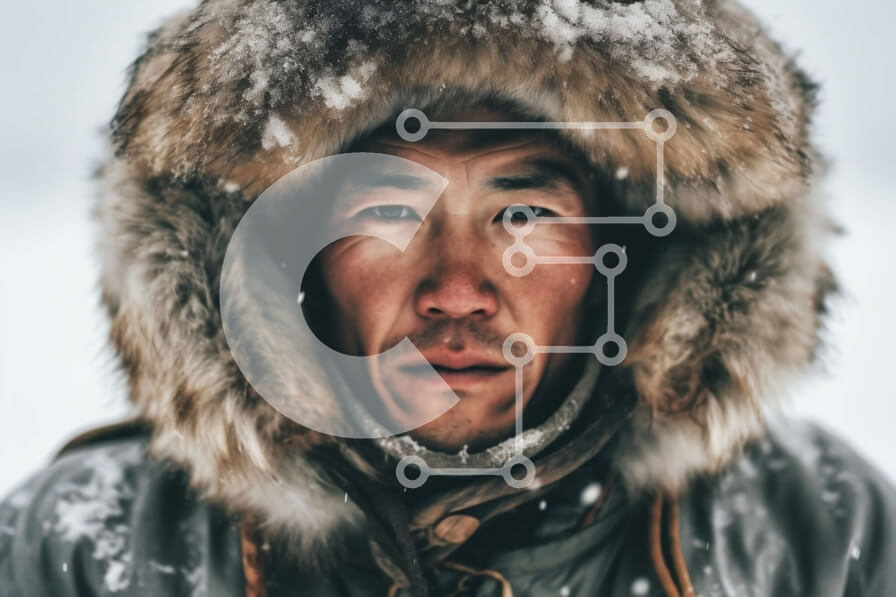 Intra Συλλεκτικό Ξύλινο Παζλ Plywood  4mm - Χειμερινή μόδα - Άνδρας με γούνινη κουκούλα και μπουφάν στο χιόνι Σε Ξύλινο Κουτί - Διαστάσεις Puzzle: 10x10 cm – 25 κομμάτια