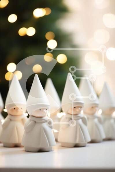 Intra Συλλεκτικό Ξύλινο Παζλ Plywood  4mm - Ομάδα λευκών αγαλματιδίων με φωτισμένο χριστουγεννιάτικο δέντρο Σε Ξύλινο Κουτί - Διαστάσεις: 10x10 cm – 25 κομμάτια