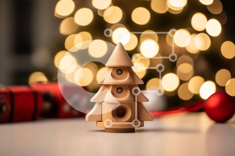 Intra Συλλεκτικό Ξύλινο Παζλ Plywood  4mm - Ξύλινο Παιχνίδι Χριστουγεννιάτικου Δέντρου με Δώρα και Διακοσμητικά Σε Ξύλινο Κουτί - Διαστάσεις: 10x10 cm – 25 κομμάτια