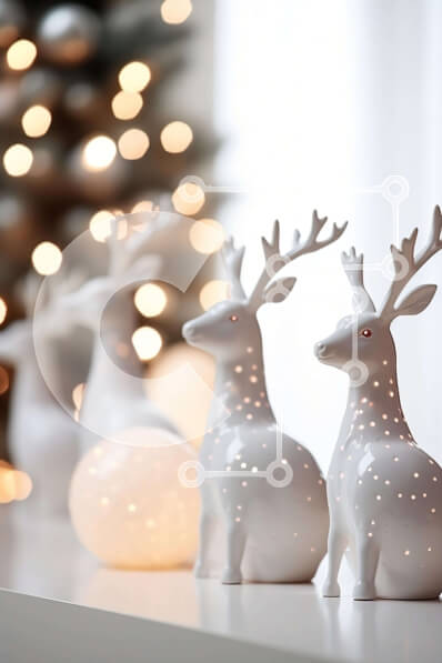 Intra Συλλεκτικό Ξύλινο Παζλ Plywood  4mm - Ειδώλια λευκών ελαφιών στο τραπέζι με χριστουγεννιάτικο δέντρο Σε Ξύλινο Κουτί - Διαστάσεις: 10x10 cm – 25 κομμάτια