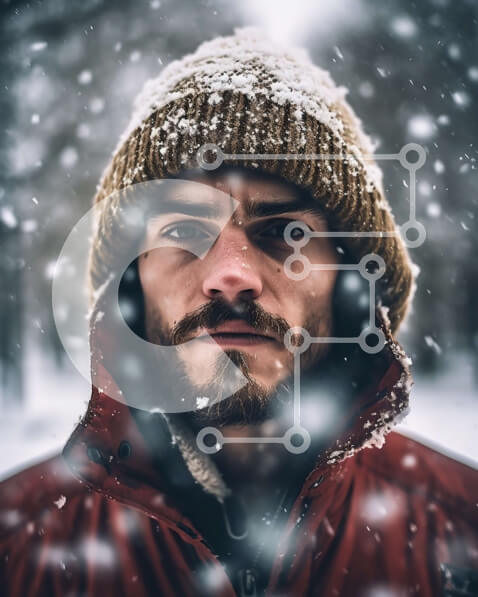 Intra Συλλεκτικό Ξύλινο Παζλ Plywood  4mm - Ασπρόμαυρη εικόνα ενός σοβαρού άνδρα στο χιόνι Σε Ξύλινο Κουτί - Διαστάσεις Puzzle: 10x10 cm – 25 κομμάτια