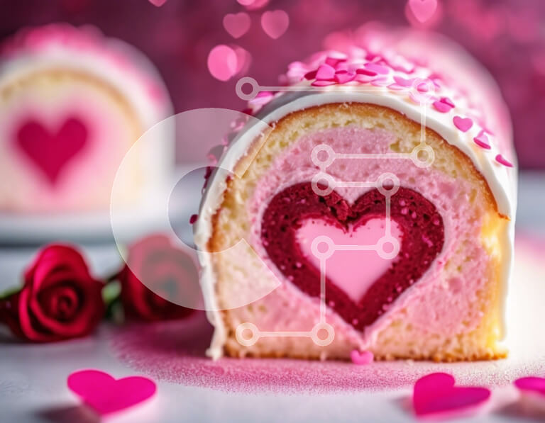 Σετ των 2 Intra Συλλεκτικό Ξύλινο Παζλ Plywood  4mm - Τούρτα του Αγίου Βαλεντίνου με κομμένα καρδιά και ροζ τριαντάφυλλα Σε Ξύλινο Κουτί - Διαστάσεις: 10x10 cm – 25 κομμάτια