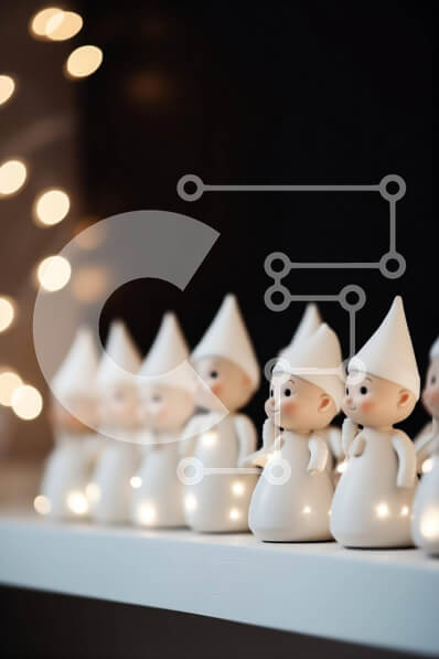 Intra Συλλεκτικό Ξύλινο Παζλ Plywood  4mm - Ομάδα λευκών ειδωλίων Gnome στο ράφι με φωτισμένο φόντο Σε Ξύλινο Κουτί - Διαστάσεις Puzzle: 10x10 cm – 25 κομμάτια