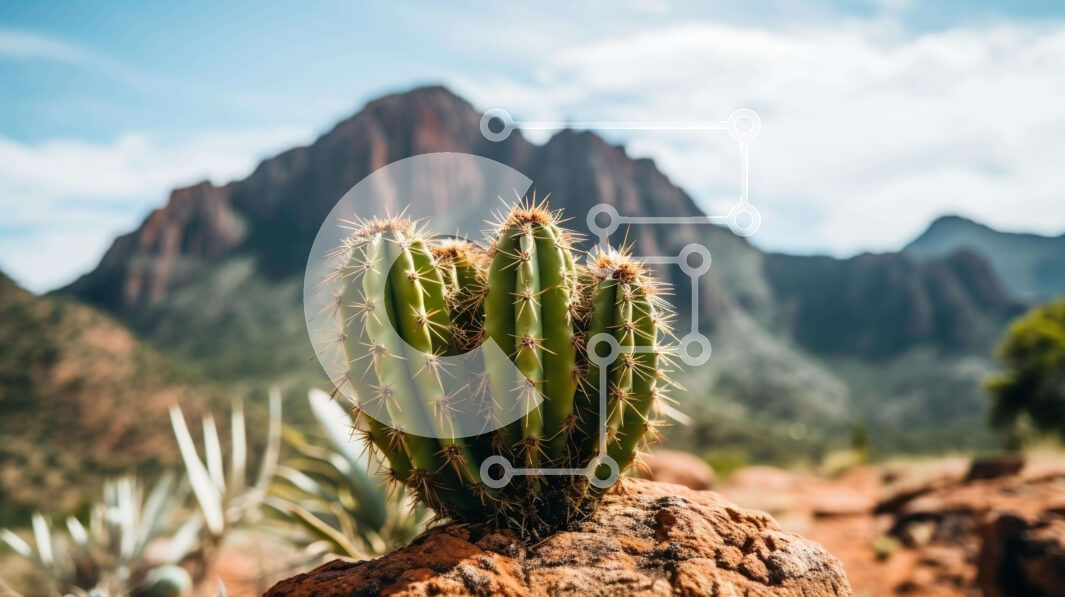 Intra Συλλεκτικό Ξύλινο Παζλ Plywood  4mm - Φυτό κάκτου σε βράχο με θέα στο βουνό Σε Ξύλινο Κουτί - Διαστάσεις: 10x10 cm – 25 κομμάτια