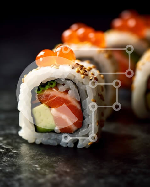 Σετ των 2 Intra Συλλεκτικό Ξύλινο Παζλ Plywood  4mm - Νόστιμο ρολό σούσι με σολομό, αβοκάντο και αγγούρι Σε Ξύλινο Κουτί - Διαστάσεις: 10x10 cm – 25 κομμάτια