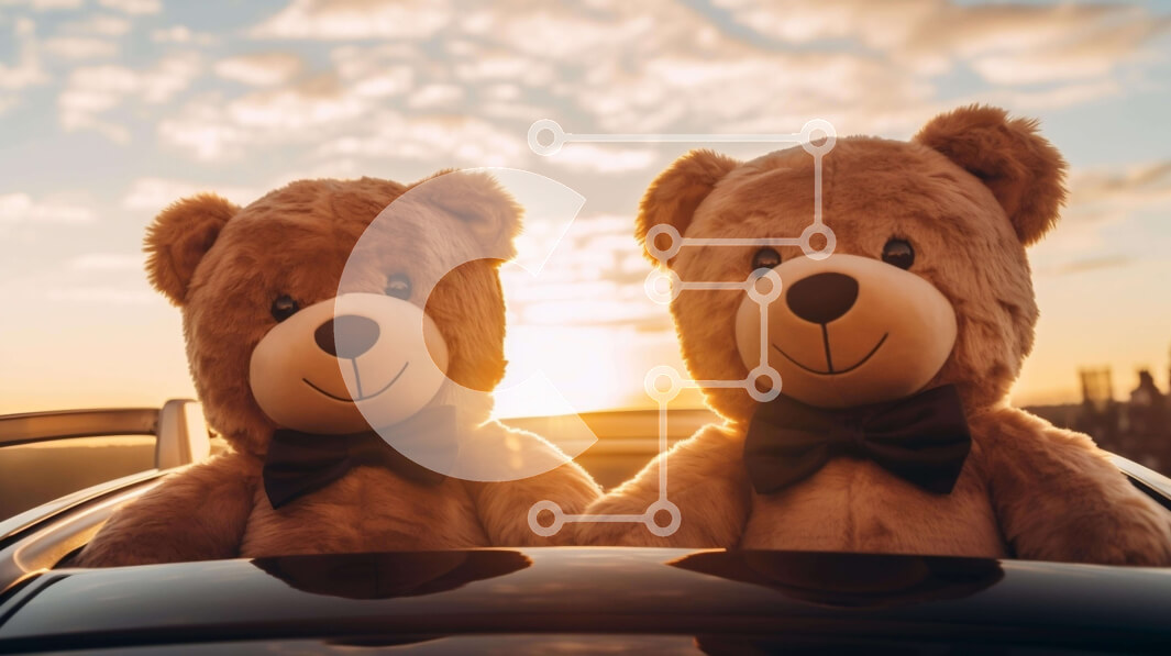 Intra Συλλεκτικό Ξύλινο Παζλ Plywood  4mm - Αρκουδάκια με παπιγιόν που απολαμβάνουν θέα στο ηλιοβασίλεμα από το αυτοκίνητο Σε Ξύλινο Κουτί - Διαστάσεις Puzzle: 10x10 cm – 25 κομμάτια