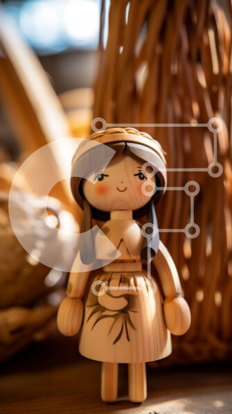 Intra Συλλεκτικό Ξύλινο Παζλ Plywood  4mm - Ξύλινη κούκλα με υφαντό μπαμπού φόρεμα και καπέλο σε τραπέζι Σε Ξύλινο Κουτί - Διαστάσεις: 10x10 cm – 25 κομμάτια