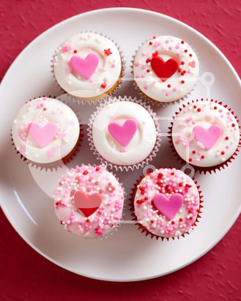 Σετ των 2 Intra Συλλεκτικό Ξύλινο Παζλ Plywood  4mm - Λαχταριστά cupcakes με κόκκινες και λευκές καρδιές διακοσμήσεις Σε Ξύλινο Κουτί - Διαστάσεις: 10x10 cm – 25 κομμάτια