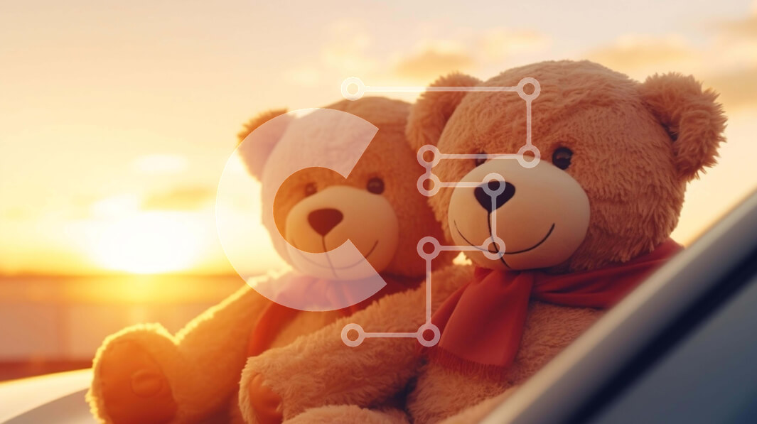 Intra Συλλεκτικό Ξύλινο Παζλ Plywood  4mm - Teddy Bears στο παράθυρο αυτοκινήτου στο ηλιοβασίλεμα Σε Ξύλινο Κουτί - Διαστάσεις Puzzle: 10x10 cm – 25 κομμάτια