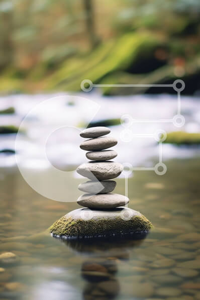 Σετ των 2 Intra Συλλεκτικό Ξύλινο Παζλ Plywood  4mm - Όμορφη εικόνα των βράχων που ισορροπούν σε ένα ποτάμι με καταπράσινα δέντρα και βουνά στο φόντο Σε Ξύλινο Κουτί - Διαστάσεις: 10x10 cm – 25 κομμάτια