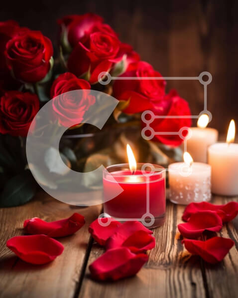 Intra Συλλεκτικό Ξύλινο Παζλ Plywood  4mm - Ρομαντικά κόκκινα τριαντάφυλλα και κεριά σε ξύλινο τραπέζι Σε Ξύλινο Κουτί - Διαστάσεις Puzzle: 10x10 cm – 25 κομμάτια