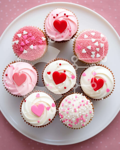 Σετ των 2 Intra Συλλεκτικό Ξύλινο Παζλ Plywood  4mm - Cupcakes με διακοσμητικά καρδιά σε λευκό πιάτο Σε Ξύλινο Κουτί - Διαστάσεις: 10x10 cm – 25 κομμάτια