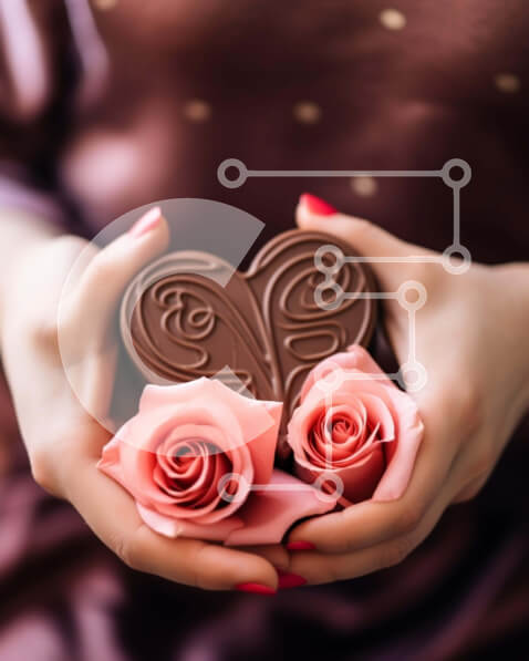 Intra Συλλεκτικό Ξύλινο Παζλ Plywood  4mm - Γιορτή του Αγίου Βαλεντίνου με Μπάρα σοκολάτας σε σχήμα καρδιάς και ροζ τριαντάφυλλα Σε Ξύλινο Κουτί - Διαστάσεις: 10x10 cm – 25 κομμάτια