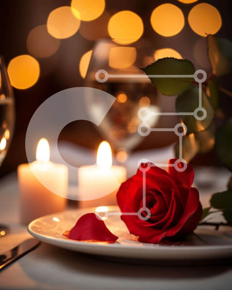 Σετ των 2 Intra Συλλεκτικό Ξύλινο Παζλ Plywood  4mm - Ρομαντικό δείπνο με το φως των κεριών και το κόκκινο τριαντάφυλλο Σε Ξύλινο Κουτί - Διαστάσεις: 10x10 cm – 25 κομμάτια