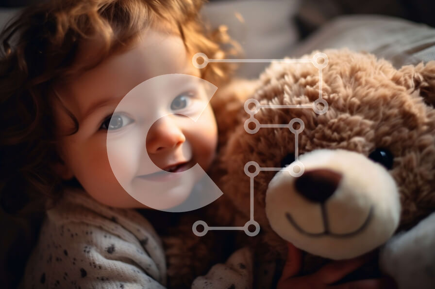 Intra Συλλεκτικό Ξύλινο Παζλ Plywood  4mm - Νεαρό κορίτσι που αγκαλιάζει ένα βελούδινο αρκουδάκι Σε Ξύλινο Κουτί - Διαστάσεις Puzzle: 10x10 cm – 25 κομμάτια