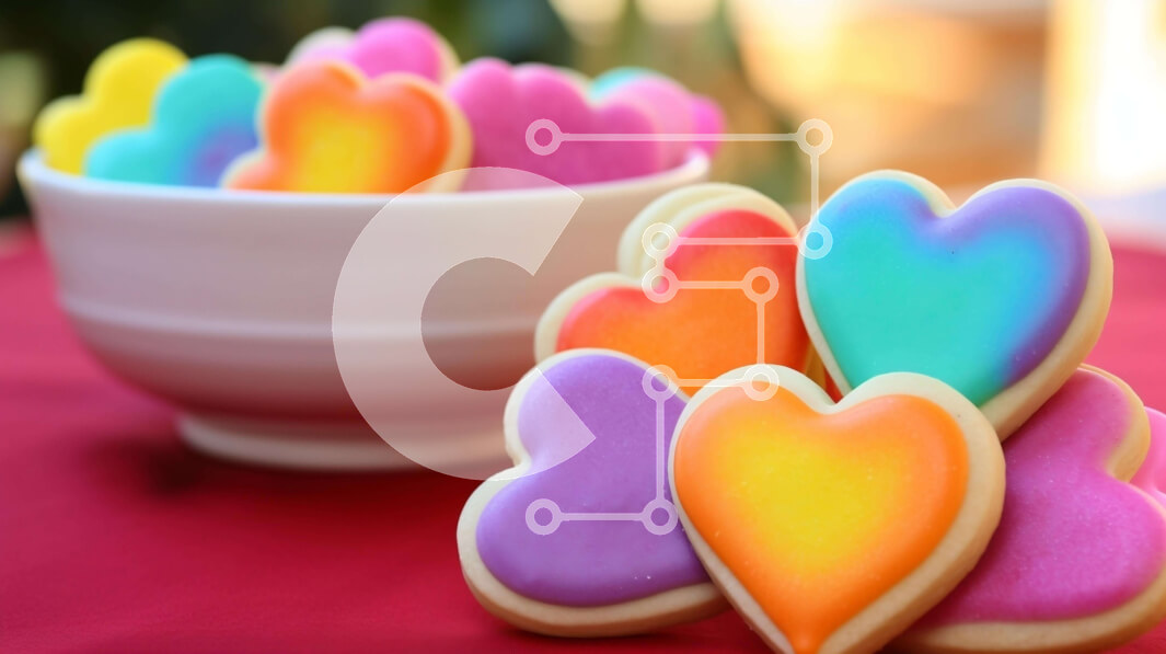 Σετ των 2 Intra Συλλεκτικό Ξύλινο Παζλ Plywood  4mm - Πολύχρωμα μπισκότα σε σχήμα καρδιάς σε πορτοκαλί τραπεζομάντιλο Σε Ξύλινο Κουτί - Διαστάσεις: 10x10 cm – 25 κομμάτια