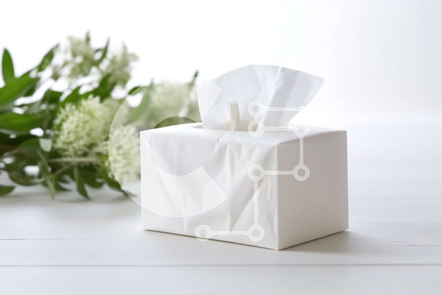 Intra Συλλεκτικό Ξύλινο Παζλ Plywood  4mm - Λευκό χαρτομάντιλο με χαρτομάντιλο και λευκά λουλούδια στο τραπέζι Σε Ξύλινο Κουτί - Διαστάσεις: 10x10 cm – 25 κομμάτια