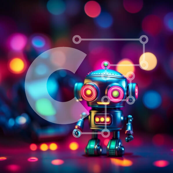 Intra Συλλεκτικό Ξύλινο Παζλ Plywood  4mm - Πολύχρωμα φώτα και ένα μικρό παιχνίδι ρομπότ με λαμπερά κόκκινα μάτια Σε Ξύλινο Κουτί - Διαστάσεις: 10x10 cm – 25 κομμάτια