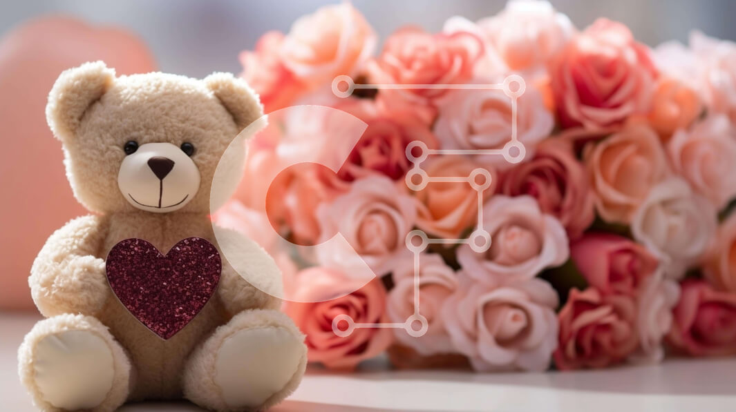 Intra Συλλεκτικό Ξύλινο Παζλ Plywood  4mm - Αρκουδάκι με ροζ τριαντάφυλλα και στολίδι σε σχήμα καρδιάς Σε Ξύλινο Κουτί - Διαστάσεις Puzzle: 10x10 cm – 25 κομμάτια