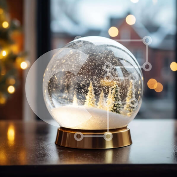 Intra Συλλεκτικό Ξύλινο Παζλ Plywood  4mm - Snow Globe με χριστουγεννιάτικα στολίδια σε ξύλινο τραπέζι Σε Ξύλινο Κουτί - Διαστάσεις Puzzle: 10x10 cm – 25 κομμάτια