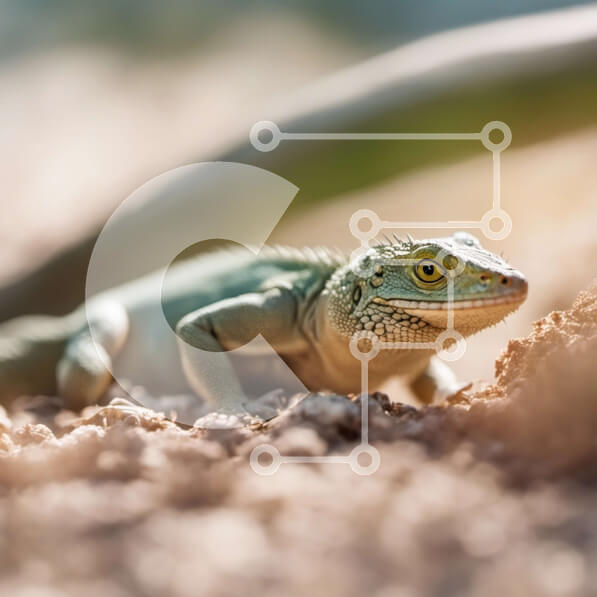 Intra Συλλεκτικό Ξύλινο Παζλ Plywood  4mm - Πράσινη σαύρα σε ένα αμμώδες τοπίο Σε Ξύλινο Κουτί - Διαστάσεις: 10x10 cm – 25 κομμάτια