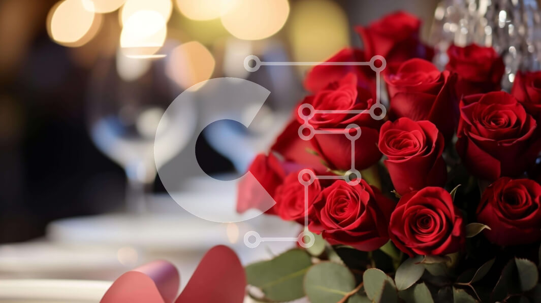 Σετ των 2 Intra Συλλεκτικό Ξύλινο Παζλ Plywood  4mm - Ρομαντική ρύθμιση τραπεζαρίας με κόκκινα τριαντάφυλλα και ποτήρια κρασιού Σε Ξύλινο Κουτί - Διαστάσεις: 10x10 cm – 25 κομμάτια