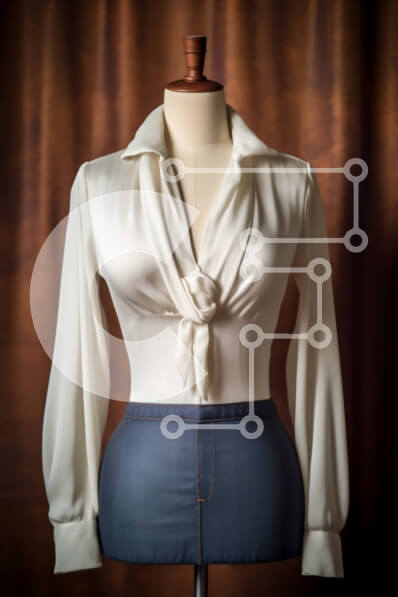 Intra Συλλεκτικό Ξύλινο Παζλ Plywood  4mm - Κομψή λευκή μπλούζα με παπιγιόν σε μανεκέν Σε Ξύλινο Κουτί - Διαστάσεις Puzzle: 10x10 cm – 25 κομμάτια