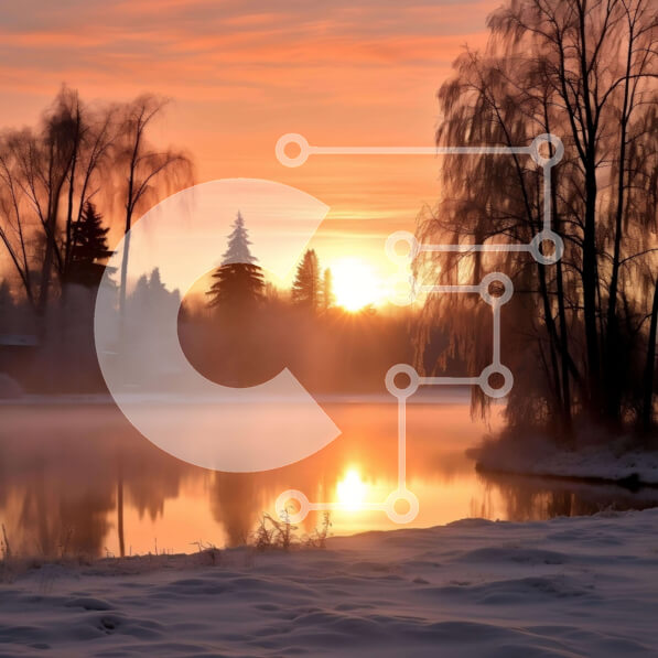 Intra Συλλεκτικό Ξύλινο Παζλ Plywood  4mm - Ηλιοβασίλεμα πάνω από μια χιονισμένη λίμνη Σε Ξύλινο Κουτί - Διαστάσεις: 10x10 cm – 25 κομμάτια