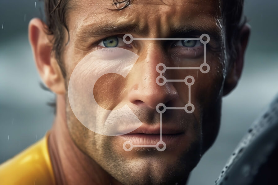 Intra Συλλεκτικό Ξύλινο Παζλ Plywood  4mm - Αποφασισμένος σέρφερ στη βραχώδη παραλία με σανίδα του σερφ και σακίδιο Σε Ξύλινο Κουτί - Διαστάσεις Puzzle: 10x10 cm – 25 κομμάτια