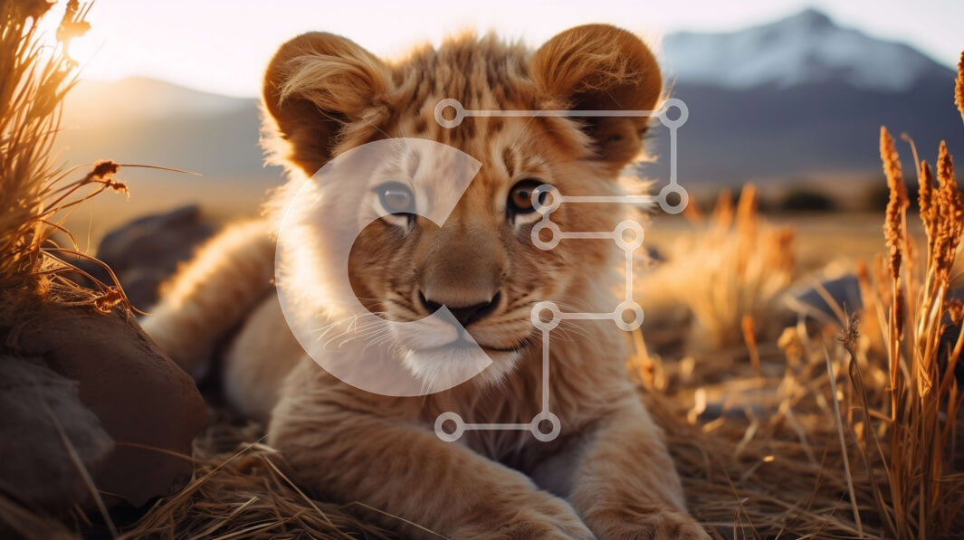 Σετ των 2 Intra Συλλεκτικό Ξύλινο Παζλ Plywood  4mm - Αξιολάτρευτο λιοντάρι σε χωράφι με ξερά χόρτα Σε Ξύλινο Κουτί - Διαστάσεις: 10x10 cm – 25 κομμάτια