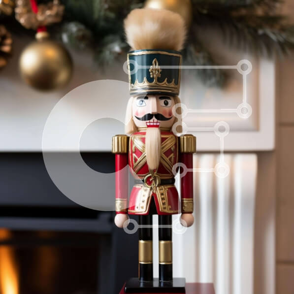 Intra Συλλεκτικό Ξύλινο Παζλ Plywood  4mm - Ειδώλιο Καρυοθραύστη μπροστά από το τζάκι Σε Ξύλινο Κουτί - Διαστάσεις: 10x10 cm – 25 κομμάτια