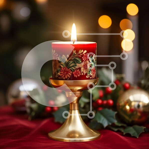 Intra Συλλεκτικό Ξύλινο Παζλ Plywood  4mm - Κόκκινο κερί με φύλλα πουρνάρι και χρυσές μπάλες Σε Ξύλινο Κουτί - Διαστάσεις: 10x10 cm – 25 κομμάτια