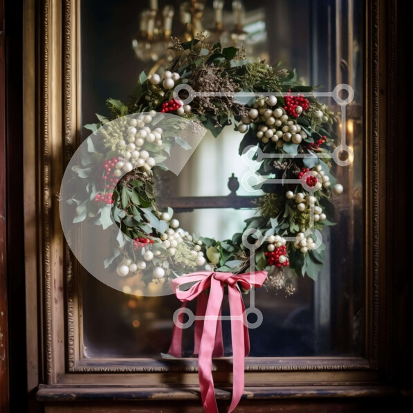 Intra Συλλεκτικό Ξύλινο Παζλ Plywood  4mm - Εορταστικό στεφάνι διακοπών σε μια παλιομοδίτικη πόρτα σπιτιού Σε Ξύλινο Κουτί - Διαστάσεις Puzzle: 10x10 cm – 25 κομμάτια