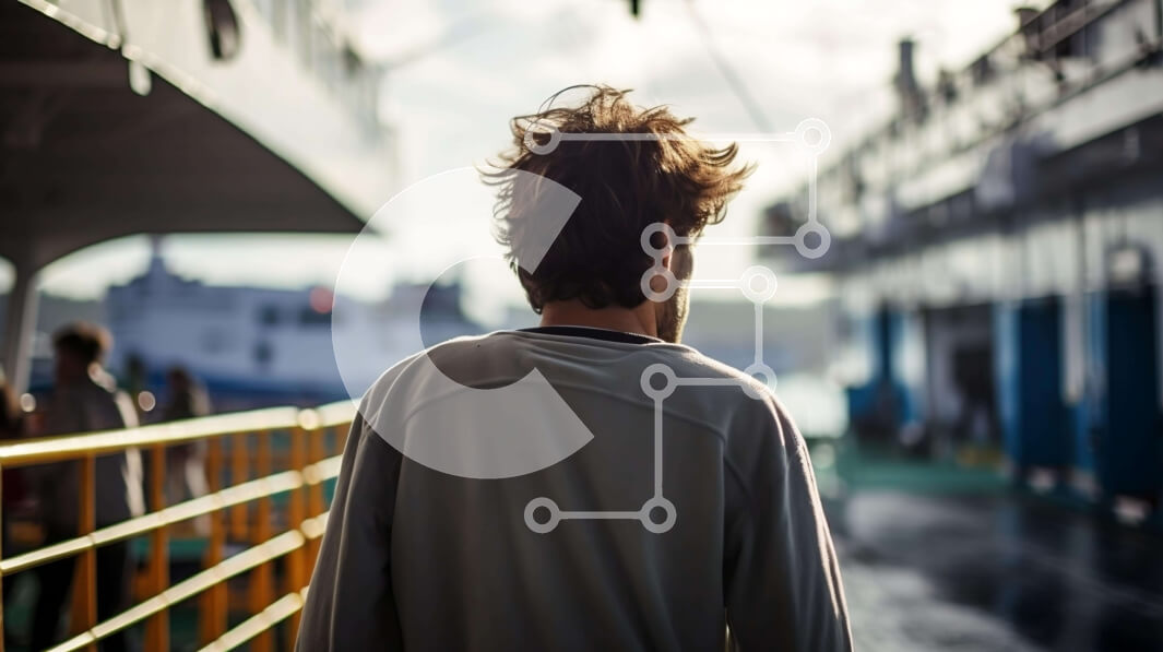 Intra Συλλεκτικό Ξύλινο Παζλ Plywood  4mm - Άνθρωπος που στέκεται στο κατάστρωμα του κρουαζιερόπλοιου κοιτάζοντας έξω πάνω από το νερό Σε Ξύλινο Κουτί - Διαστάσεις Puzzle: 10x10 cm – 25 κομμάτια