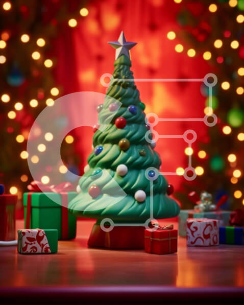 Intra Συλλεκτικό Ξύλινο Παζλ Plywood  4mm - Πράσινο χριστουγεννιάτικο δέντρο με δώρα και στολίδια Σε Ξύλινο Κουτί - Διαστάσεις: 10x10 cm – 25 κομμάτια