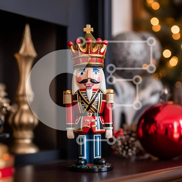 Intra Συλλεκτικό Ξύλινο Παζλ Plywood  4mm - Ειδώλιο Καρυοθραύστης σε Μανδύα Τζακιού με Χριστουγεννιάτικα Διακοσμητικά Σε Ξύλινο Κουτί - Διαστάσεις: 10x10 cm – 25 κομμάτια