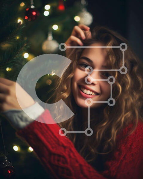 Intra Συλλεκτικό Ξύλινο Παζλ Plywood  4mm - Χαμογελαστή γυναίκα που διακοσμεί το χριστουγεννιάτικο δέντρο με τα στολίδια Σε Ξύλινο Κουτί - Διαστάσεις: 10x10 cm – 25 κομμάτια