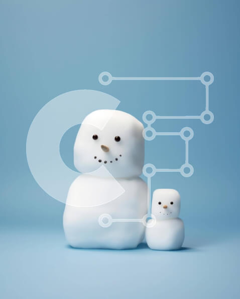 Intra Συλλεκτικό Ξύλινο Παζλ Plywood  4mm - Δύο χιονάνθρωποι που στέκονται μαζί σε μπλε φόντο Σε Ξύλινο Κουτί - Διαστάσεις Puzzle: 10x10 cm – 25 κομμάτια