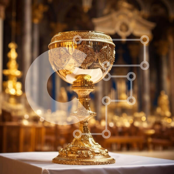 Intra Συλλεκτικό Ξύλινο Παζλ Plywood  4mm - Τελετουργικό χρυσό κύπελλο σε διακοσμημένο τραπέζι Σε Ξύλινο Κουτί - Διαστάσεις Puzzle: 10x10 cm – 25 κομμάτια