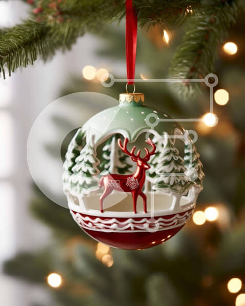 Intra Συλλεκτικό Ξύλινο Παζλ Plywood  4mm - Χριστουγεννιάτικο στολίδι σε σχήμα ελαφιού με κόκκινα και λευκά διακοσμητικά Σε Ξύλινο Κουτί - Διαστάσεις: 10x10 cm – 25 κομμάτια