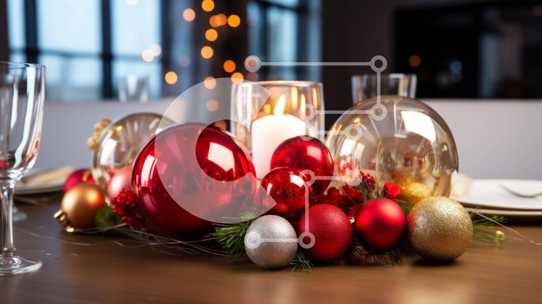 Intra Συλλεκτικό Ξύλινο Παζλ Plywood  4mm - Γιορτινή τραπεζαρία διακοσμημένη με κόκκινα και χρυσά στολίδια Σε Ξύλινο Κουτί - Διαστάσεις: 10x10 cm – 25 κομμάτια