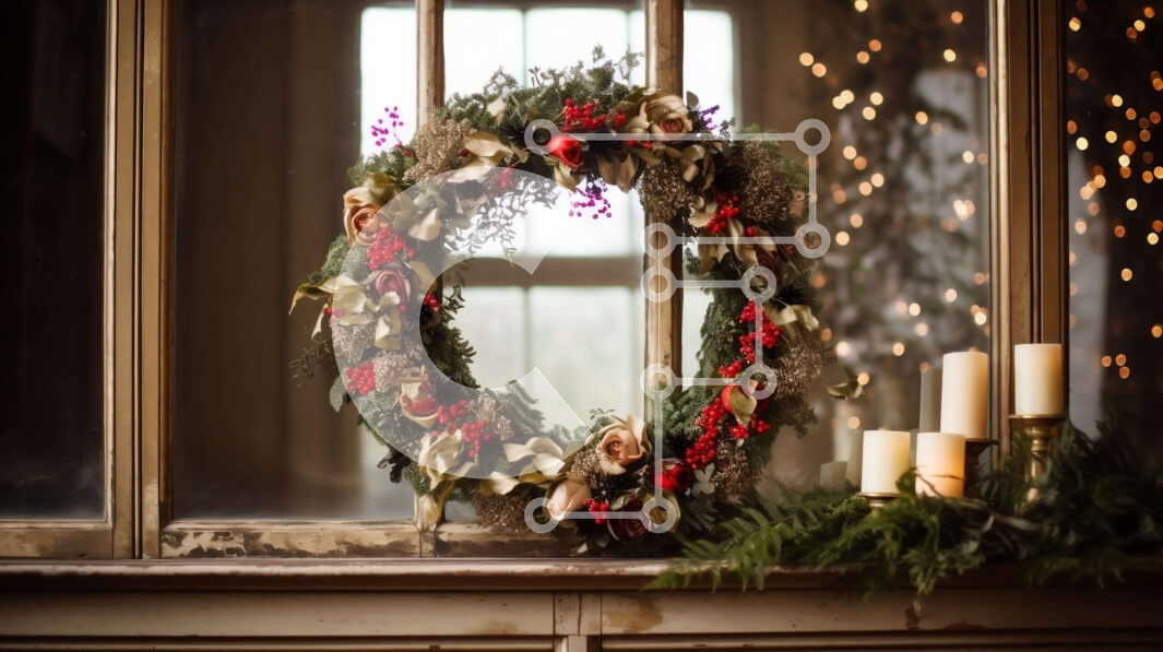 Intra Συλλεκτικό Ξύλινο Παζλ Plywood  4mm - Εορταστικό στεφάνι με κεριά και διακοσμητικά στο περβάζι του παραθύρου Σε Ξύλινο Κουτί - Διαστάσεις: 10x10 cm – 25 κομμάτια