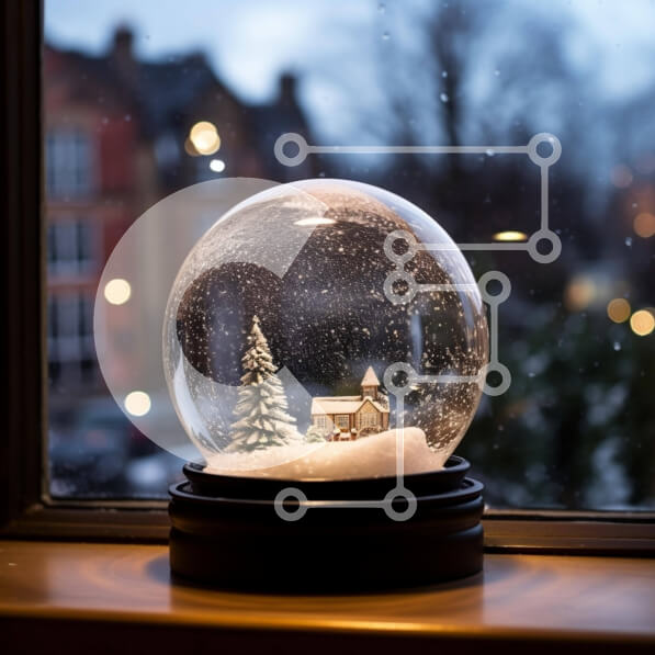 Intra Συλλεκτικό Ξύλινο Παζλ Plywood  4mm - Snow Globe με ξύλινο σπίτι και νιφάδα χιονιού Σε Ξύλινο Κουτί - Διαστάσεις Puzzle: 10x10 cm – 25 κομμάτια