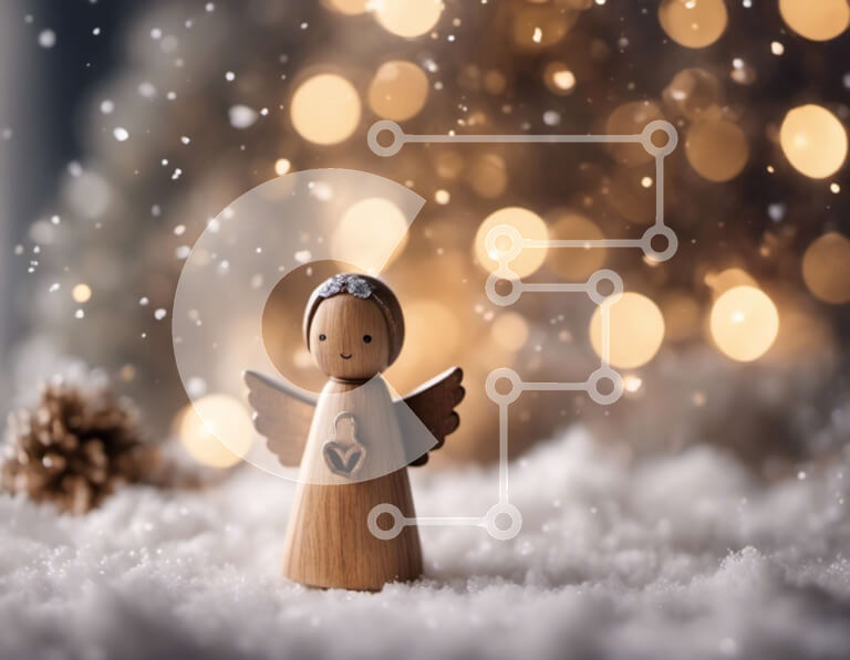 Intra Συλλεκτικό Ξύλινο Παζλ Plywood  4mm - Ξύλινο ειδώλιο αγγέλου με πολύχρωμα φώτα και χιόνι Σε Ξύλινο Κουτί - Διαστάσεις: 10x10 cm – 25 κομμάτια