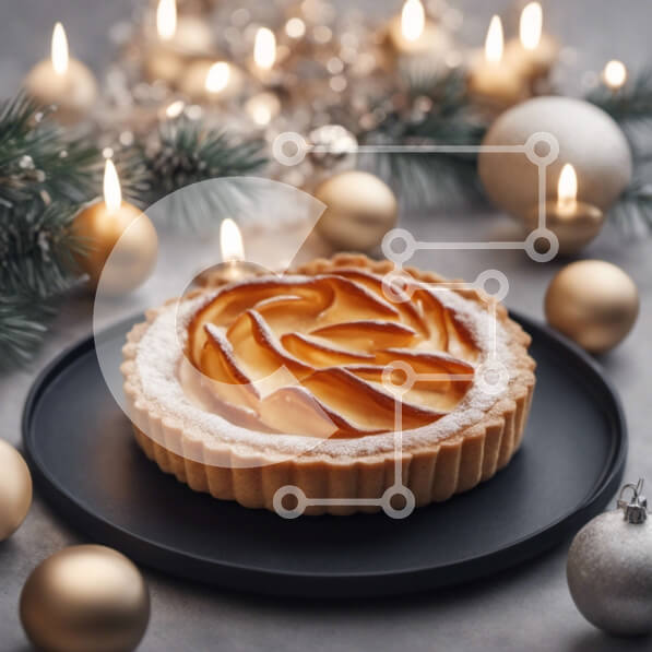 Σετ των 2 Intra Συλλεκτικό Ξύλινο Παζλ Plywood  4mm - Γιορτινή τάρτα μήλου με χρυσά στολίδια και χρυσά στολίδια Σε Ξύλινο Κουτί - Διαστάσεις: 10x10 cm – 25 κομμάτια