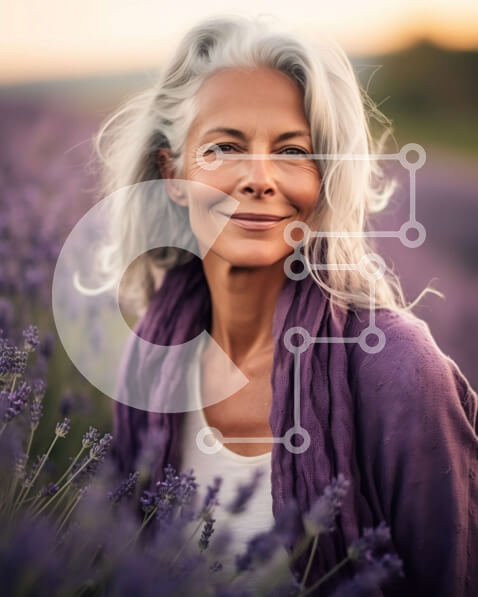 Intra Συλλεκτικό Ξύλινο Παζλ Plywood  4mm - Όμορφη εικόνα της ηλικιωμένης γυναίκας σε ένα χωράφι λεβάντας Σε Ξύλινο Κουτί - Διαστάσεις: 10x10 cm – 25 κομμάτια