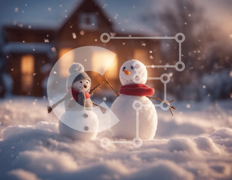 Intra Συλλεκτικό Ξύλινο Παζλ Plywood  4mm - Χειμερινοί χιονάνθρωποι που κρατούν τα χέρια στο χιόνι Σε Ξύλινο Κουτί - Διαστάσεις Puzzle: 10x10 cm – 25 κομμάτια